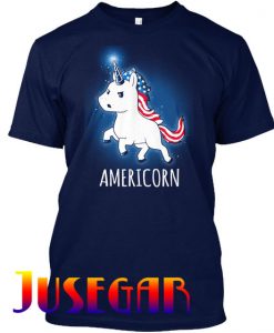 American Unicorn USA Flag Red White Blue T Shirt