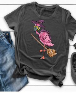 Witch Flamingo Halloween T Shirt