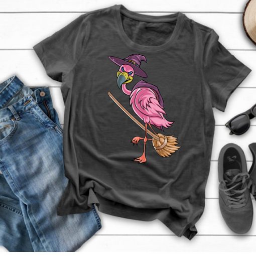 Witch Flamingo Halloween T Shirt