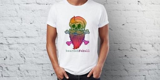 Bearded Skull Colourful Design New Men's T-Shirt