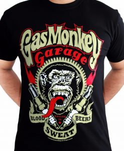 Gas Monkey Garage Spark Plugs Blood Sweat Beers Licensed Black Mens T-shirt