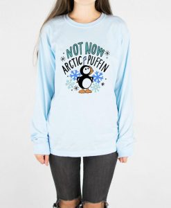 Not Now Arctic Puffin Chambray Long Sleeve, Cute Elf Holiday Shirt