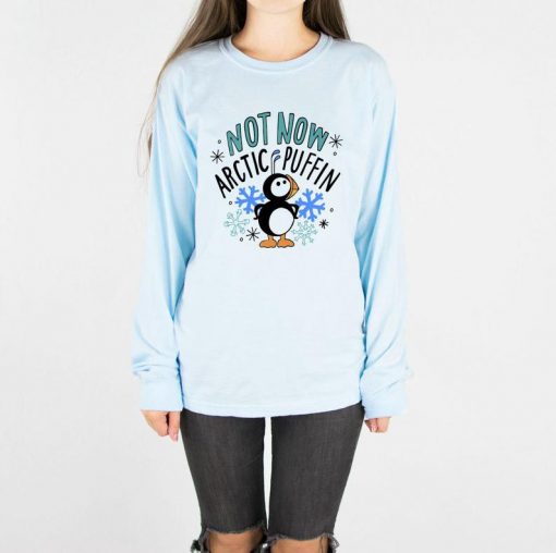 Not Now Arctic Puffin Chambray Long Sleeve, Cute Elf Holiday Shirt