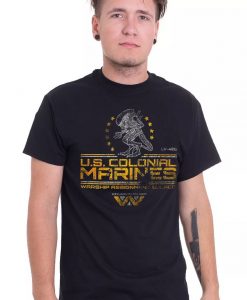 US Colonial Marines Alien Vs Predator Army Black Unisex T-Shirt