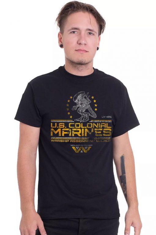 US Colonial Marines Alien Vs Predator Army Black Unisex T-Shirt