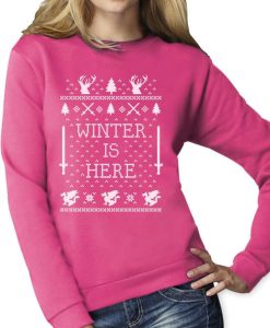 VWinter is Here Christmas Ugly Sweater - Women's Crewneck Sweatshirt