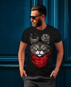 Wellcoda Aviator Fashion Cool Cat Mens T-shirt