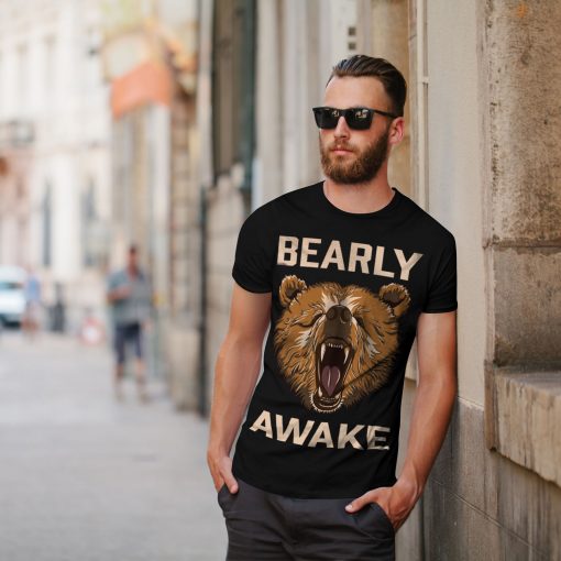 Wellcoda Bearly Grizzly Awake Mens T-shirt