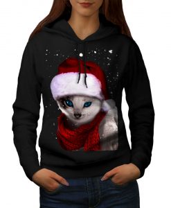 Wellcoda Christmas Cat Womens Hoodie