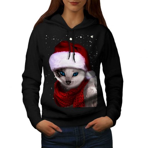 Wellcoda Christmas Cat Womens Hoodie