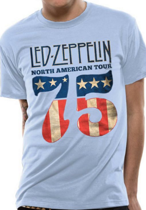 Led Zeppelin Blue 1975 American Tour Rock Official Tee T-Shirt