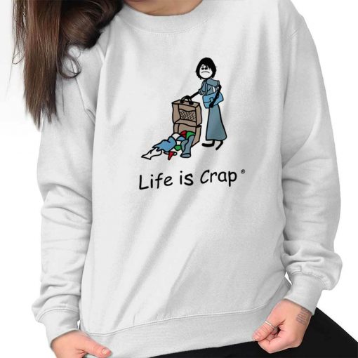 Life is Crap Broken Suitcase Funny Cool Gift Idea Edgy Crewneck Sweatshirt