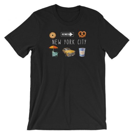 New York City Icons with Pretzel and Bagel t shirt