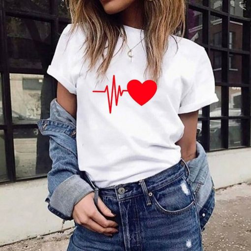 Fashion Women's Loose Heart Print T-Shirt