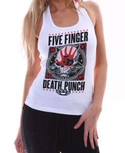 Five Finger Death Punch FFDP Women White Graphic Tank Top