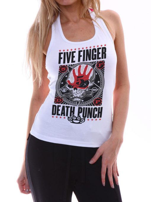 Five Finger Death Punch FFDP Women White Graphic Tank Top