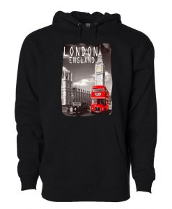London England red bus fashioned art Unisex Black Hoodie