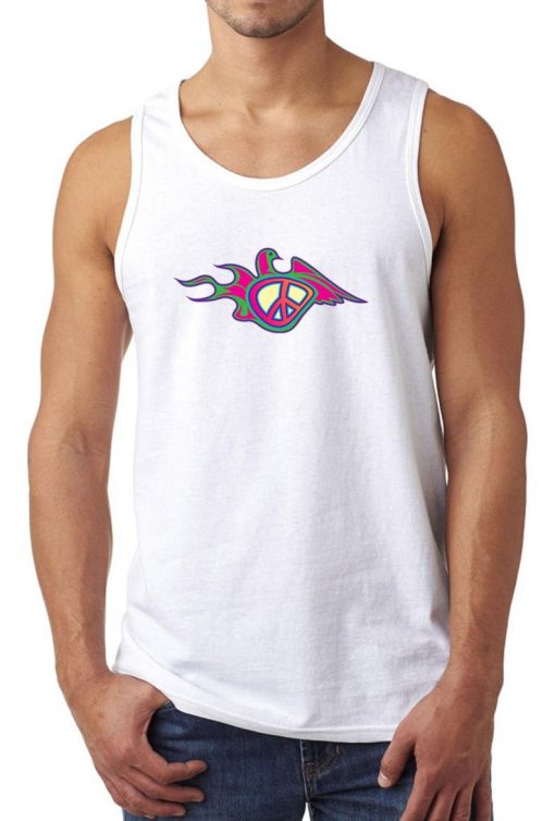 Peace Dove Sign Hippie Art Men's Cotton Trendy Printed White Tank Top