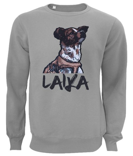 Rough Painted Laika First Space Dog Printed Unisex Gray Sweater