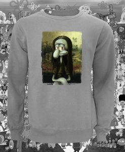 Spongebob Squarepants Mona Lisa Squidward Printed Unisex Gray Sweater