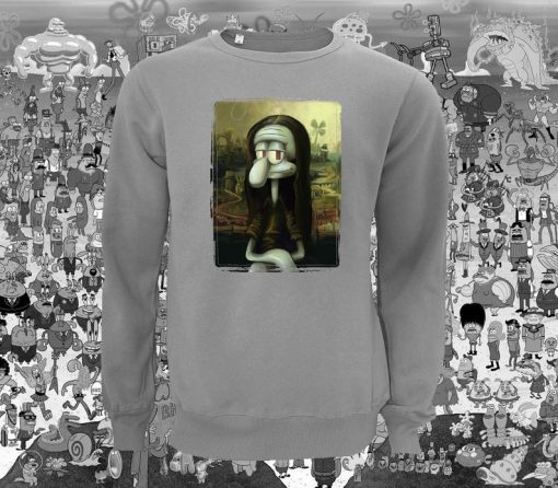 Spongebob Squarepants Mona Lisa Squidward Printed Unisex Gray Sweater