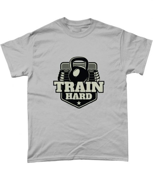 Train Hard Gym Workout Kettlebell T Shirt