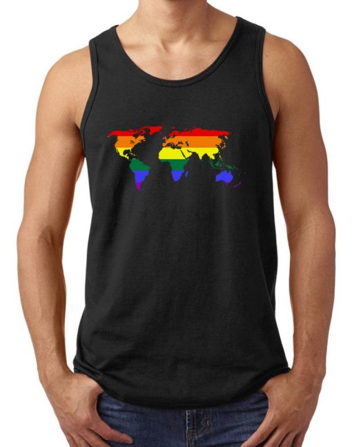 World Map Rainbow Pride Men's Cotton Trendy Printed Tank Top