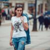 A mouse with an amazing women t shirt