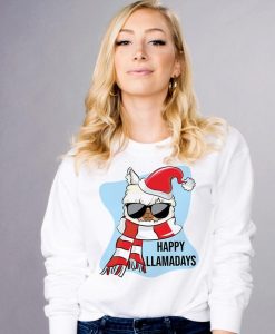 Happy Llamadays White Crewneck Sweatshirt