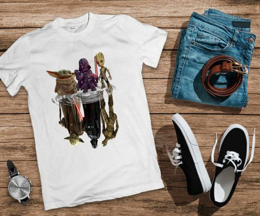 Baby Yoda Vader Groot Chibi Mirror Reflect T-Shirt