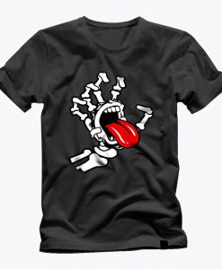 Black TALK to my HAND skeleton hand mocking tongue cool graphic t shirt