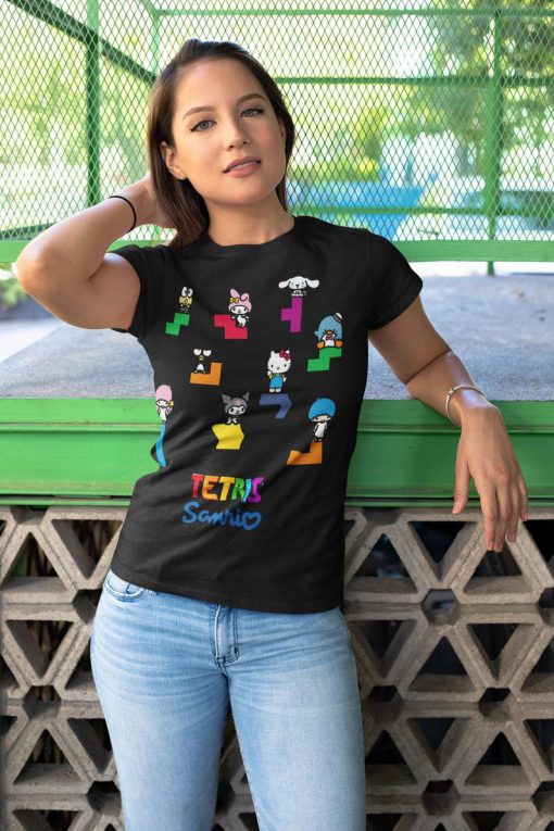 Hello Kitty And Tetris women T shirt