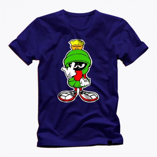 MARVIN THE MARTIAN showing finger graphic blue t shirt