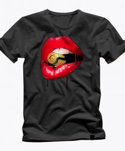 SEXY LIPS & a BULLET semi glossy printed Awesome graphic black men t shirt