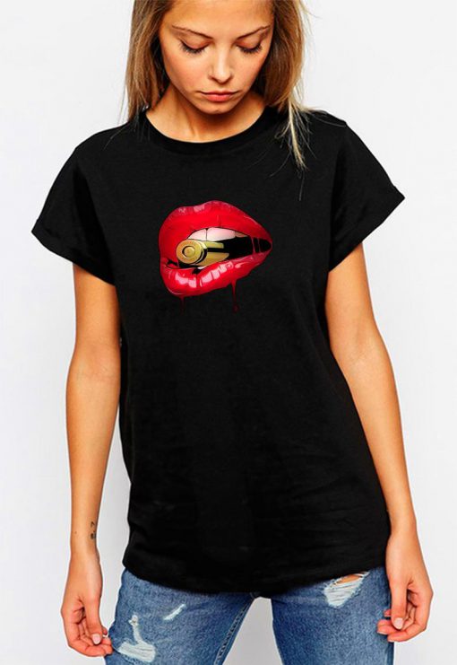 SEXY LIPS & a BULLET semi glossy printed Awesome graphic t shirt