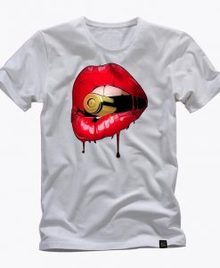 SEXY LIPS & a BULLET semi glossy printed Awesome graphic white t shirt