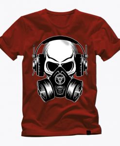 SKULL-MUSIC lover - Gas mask awesome graphic red t shirt