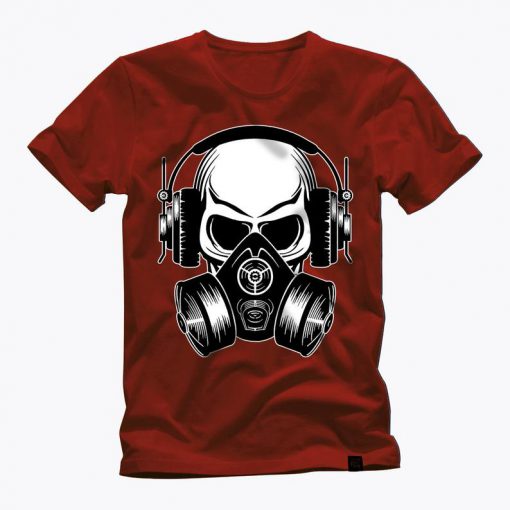 SKULL-MUSIC lover - Gas mask awesome graphic red t shirt