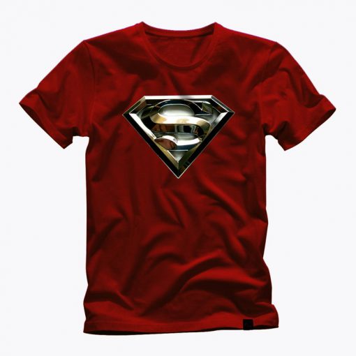 SUPERMAN SHINY METAL shield awesome graphic red t shirt