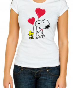 Snoopy dog Woodstock heart love Woman t shirt