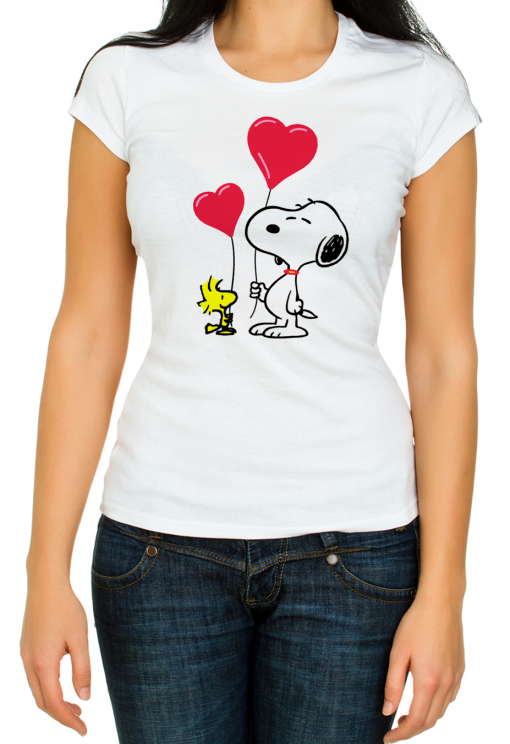 Snoopy dog Woodstock heart love Woman t shirt