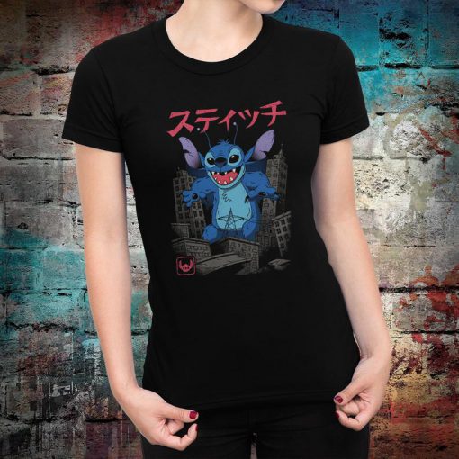 Stitch Godzilla Funny women T-Shirt