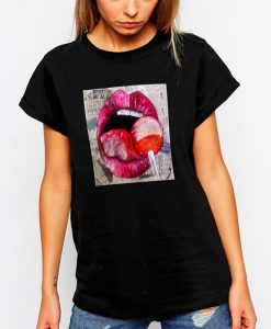 trendy LOLLI POP and SEXY Lips cool graphic t shirt