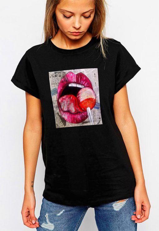 trendy LOLLI POP and SEXY Lips cool graphic t shirt