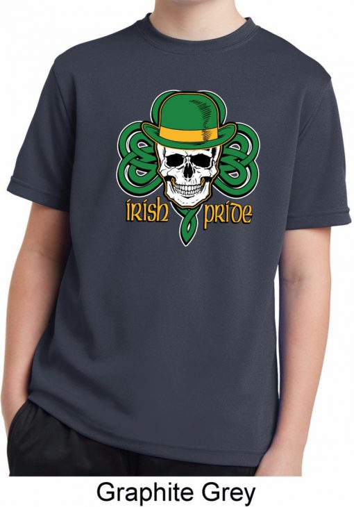 Irish Pride Celtic Knot Skull Youth Moisture Wicking Shirt