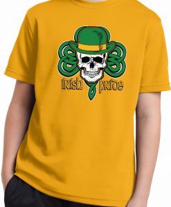 Irish Pride Celtic Knot Skull Youth Moisture Wicking yellow Shirt