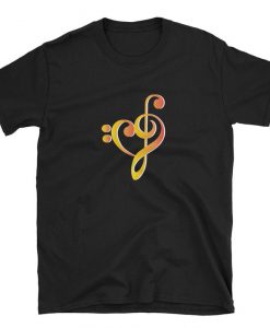 Orange Heart Bass Clef T-Shirt