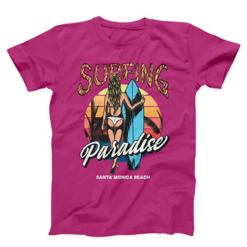 Surfing Paradise Unisex pink T-shirt