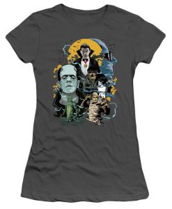 Universal Monsters Collage Juniors and Women Charcoal T-Shirts