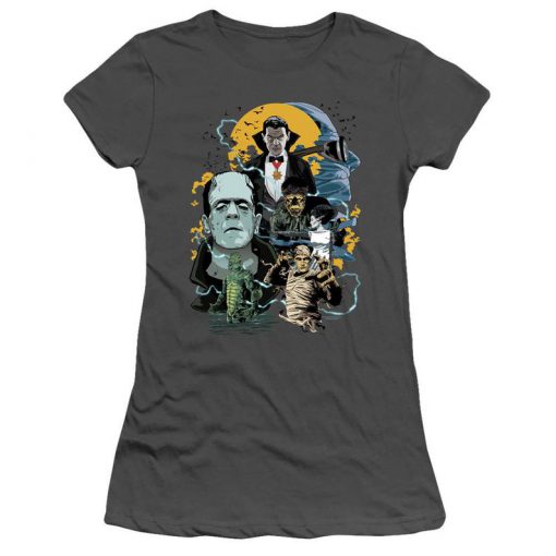 Universal Monsters Collage Juniors and Women Charcoal T-Shirts